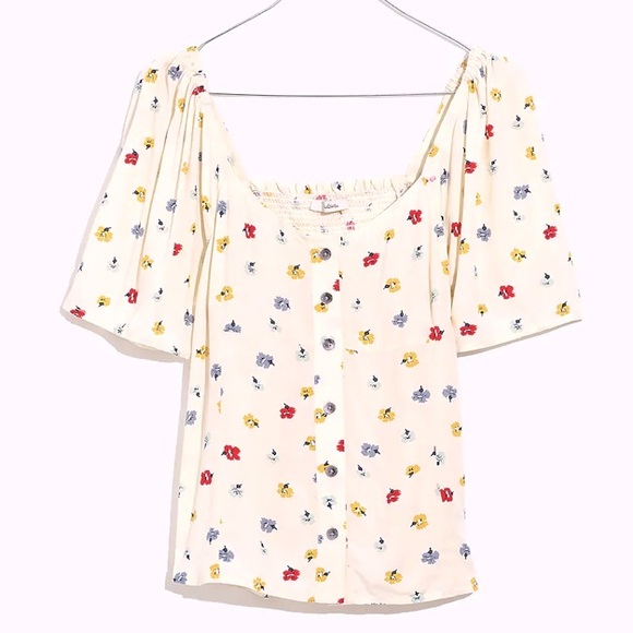 Madewell Cream Floral Button Down Blouse Top - Picture 3 of 16